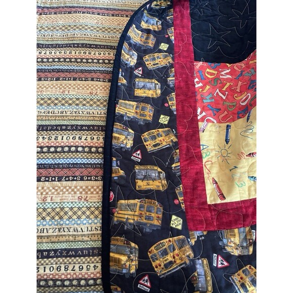 85x61"- Twin Size QUILT Handmade Machine Quilted School Bus ABC Theme - Picture 14 of 14